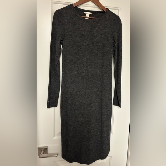 NWT H&M Basic Long Sleeve Midi Dress Marled Grey Sz S - Picture 2 of 5